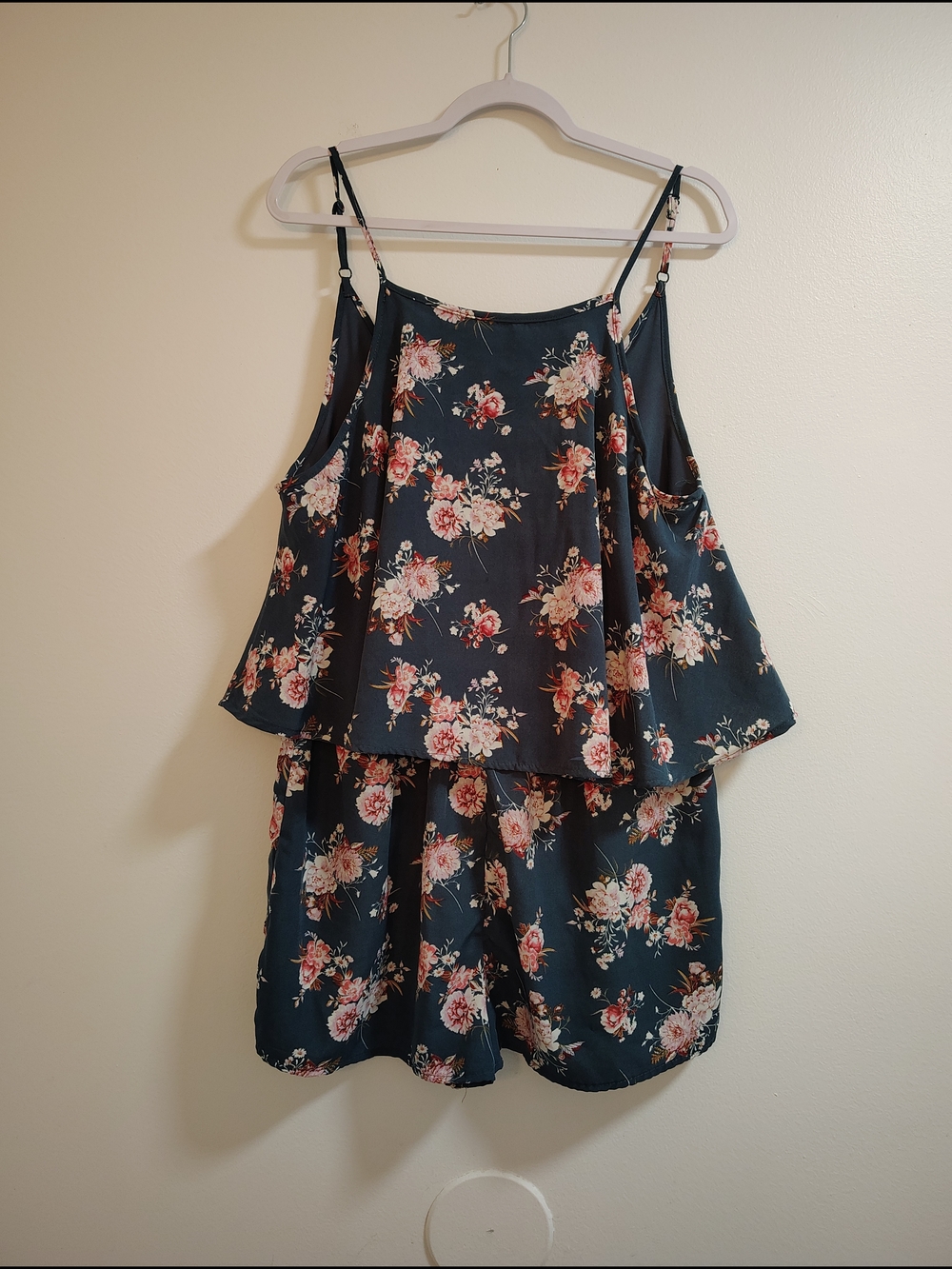 Rue21 Navy Floral Romper with Pink & Cream Accents